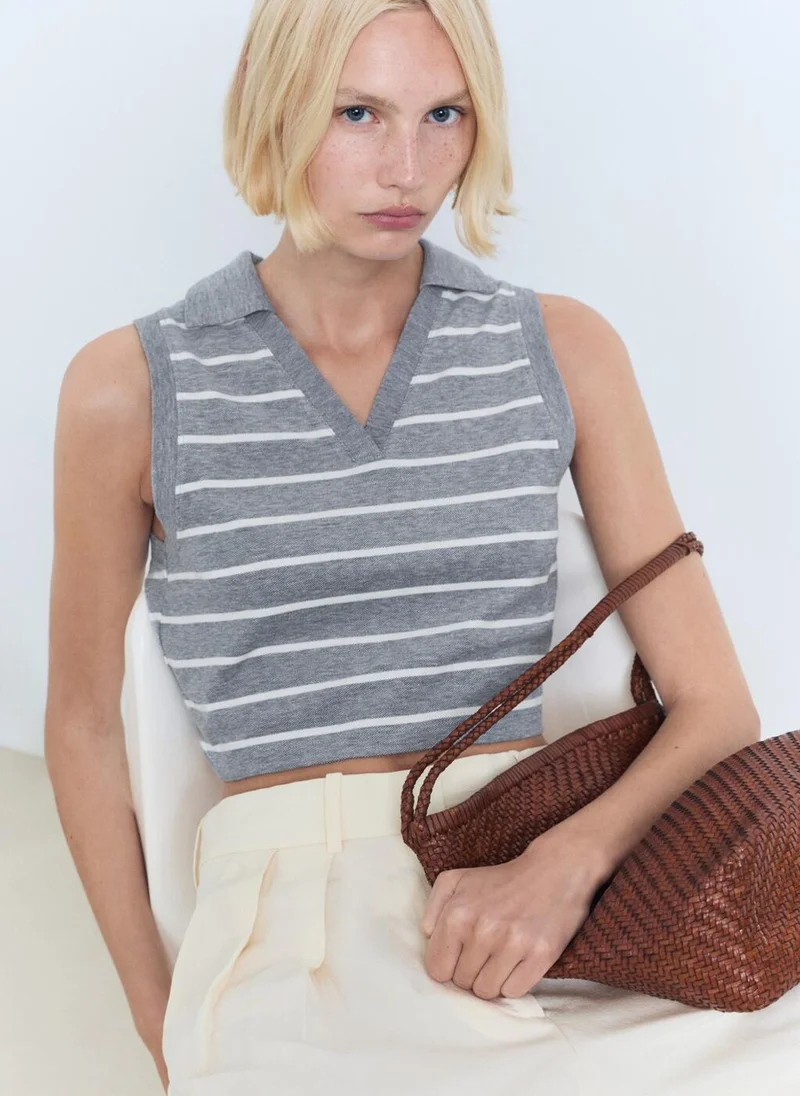 Mango  Striped cropped polo shirt for Women | Best Price UAE